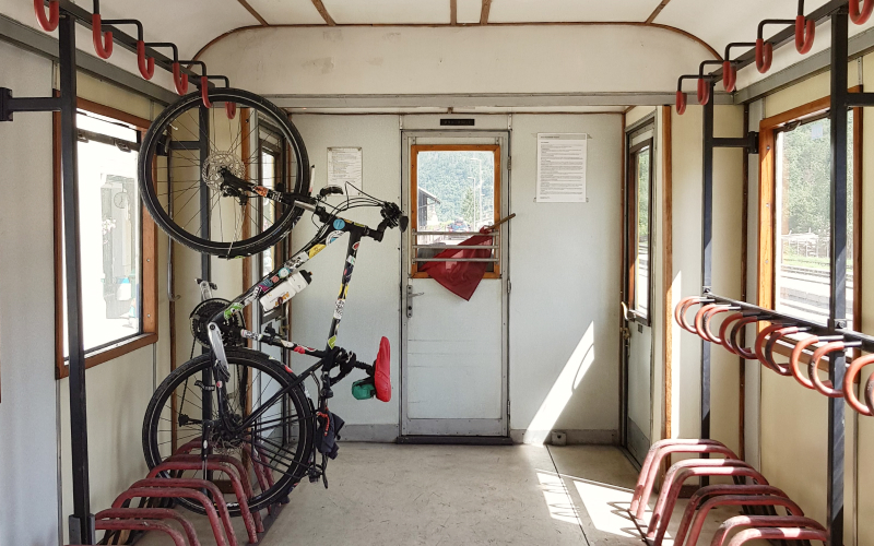 My bike on a train in Slovenia